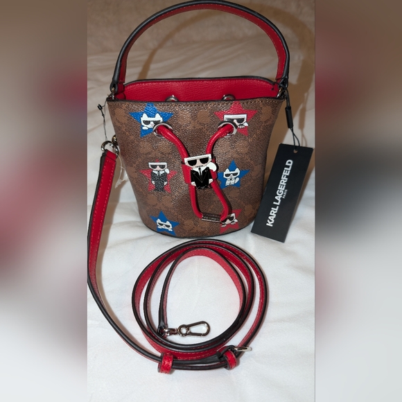 Karl Lagerfeld Handbags - Karl Lagerfeld Paris Maybelle Mini Bucket Bag Brown Multi NWT